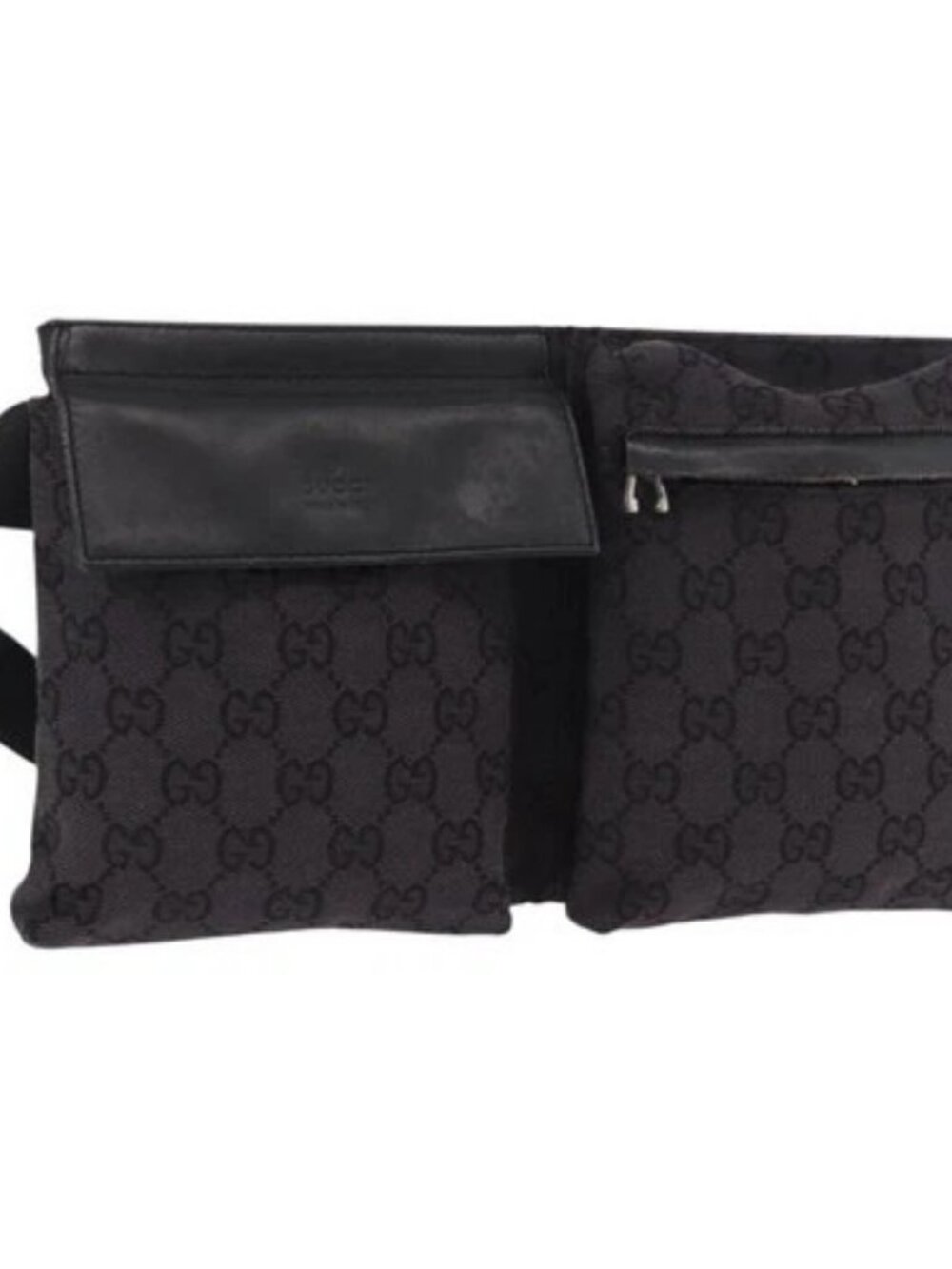 GUCCI GG Canvas Waist bag Black Silver 018 1621 Auth 187778